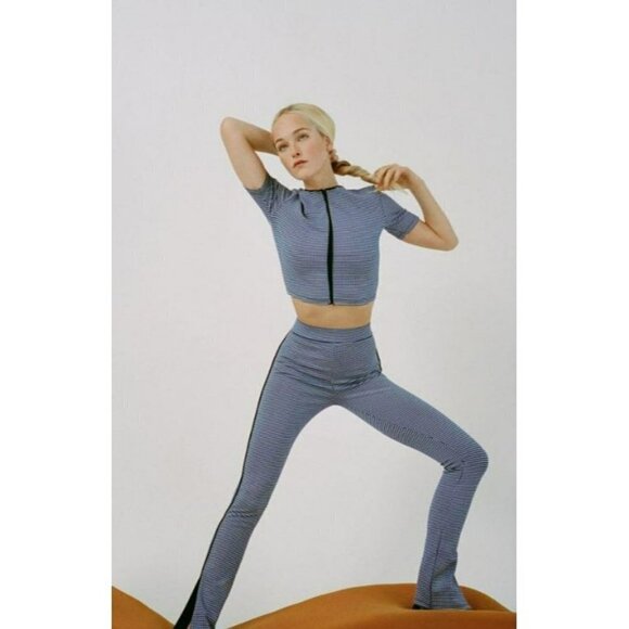 Zara Pants - ZARA Jacquard Blue White Jacquard Leggings Zip Hem Size Small